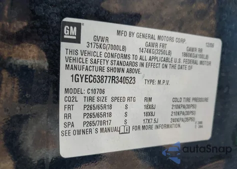 2007 Cadillac Escalade Standard from USA, damaged, VIN 1GYEC63877R340523